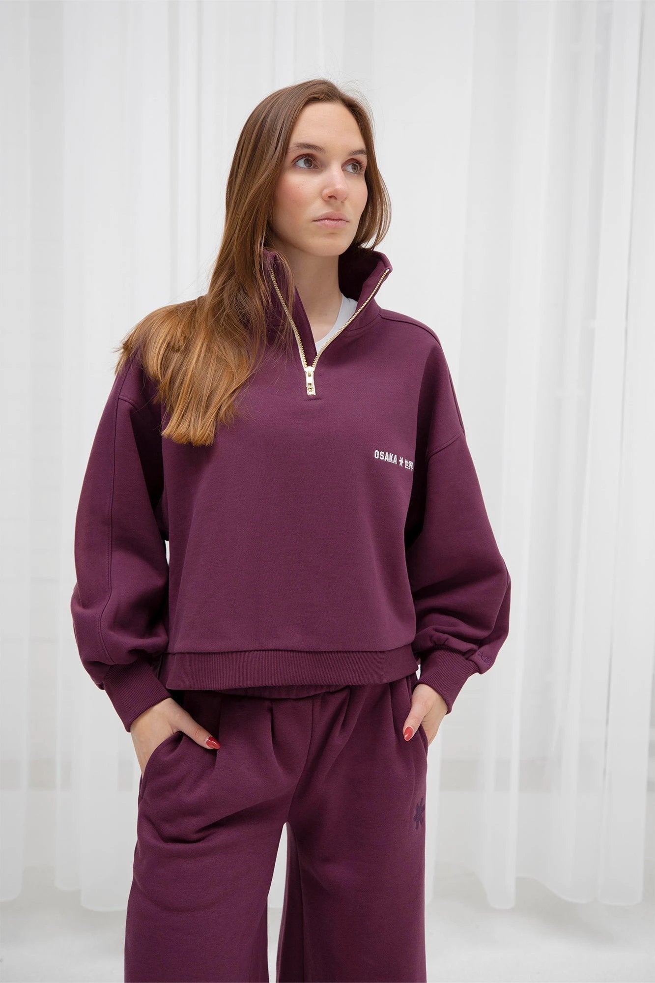 osaka-cropped-half-zip-felpa-donna-cherry-lacquer image 2