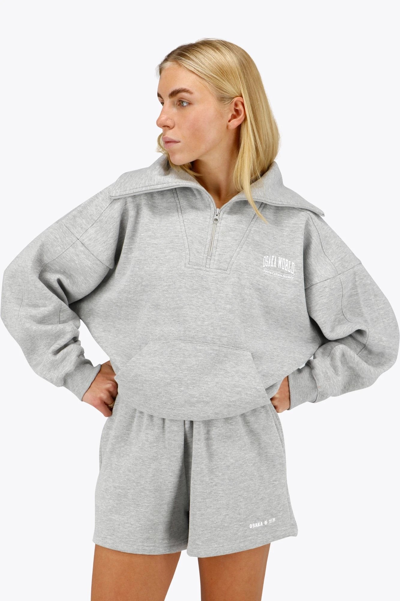 osaka-women-half-zip-sweater-felpa-donna-heather-grey image 2