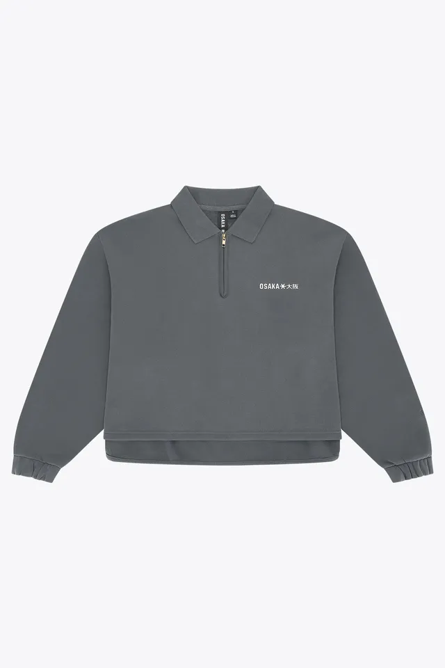 osaka-women-polo-zip-sweater-dark-grey-melange image 1